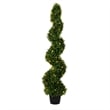 Pemberly Row 4' Plastic Artificial Potted Boxwood Spiral Tree with LED in Green
