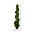 Pemberly Row 4' Plastic Artificial Potted Boxwood Spiral Tree with LED in Green
