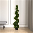 Pemberly Row 4' Plastic Artificial Potted Boxwood Spiral Tree with LED in Green