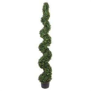 Pemberly Row 6' Plastic Artificial Potted Boxwood Spiral Tree in Green