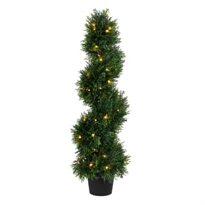 Pemberly Row 3' Plastic Artificial Potted Cedar Spiral Tree with LED in Green