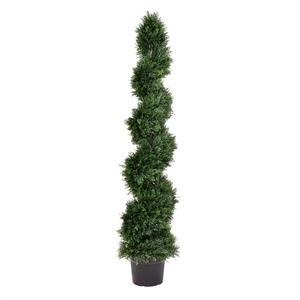 Pemberly Row 5' Plastic Artificial Potted Cedar Spiral Tree in Green