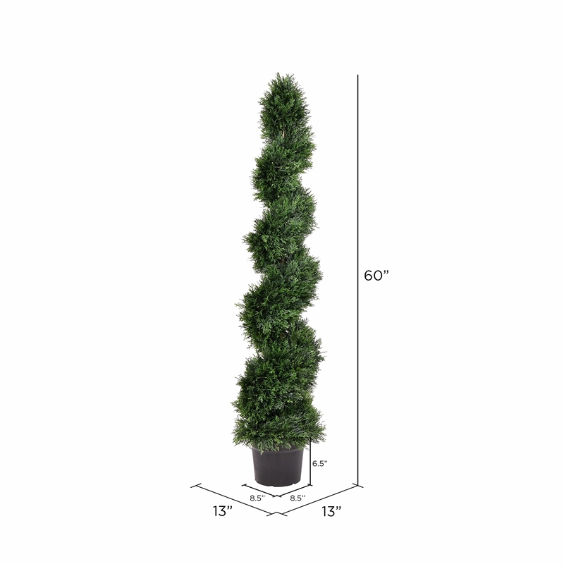 Pemberly Row 5' Plastic Artificial Potted Cedar Spiral Tree in Green