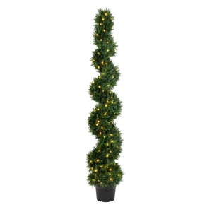 Pemberly Row 6' Plastic Artificial Potted Cedar Spiral Tree with LED in Green