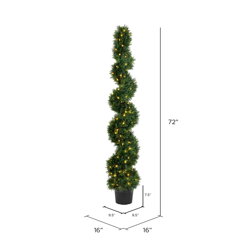 Pemberly Row 6' Plastic Artificial Potted Cedar Spiral Tree with LED in Green