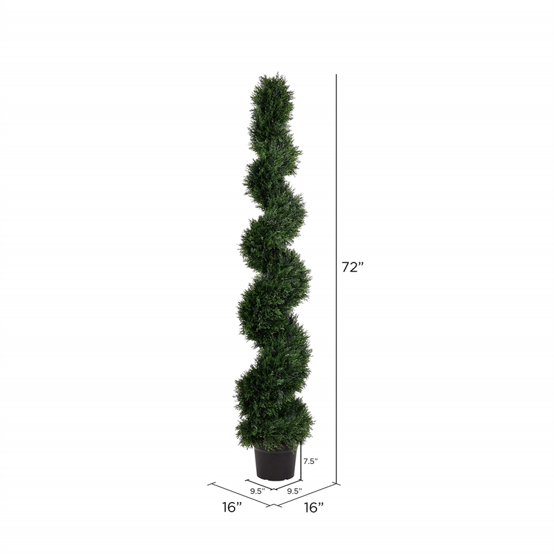 Pemberly Row 6' Plastic Artificial Potted Cedar Spiral Tree with LED in Green