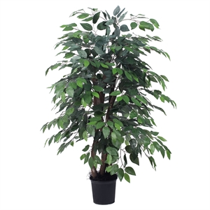 Pemberly Row 4' Artificial Ficus Extra Full Bush with Basket in Dark Green