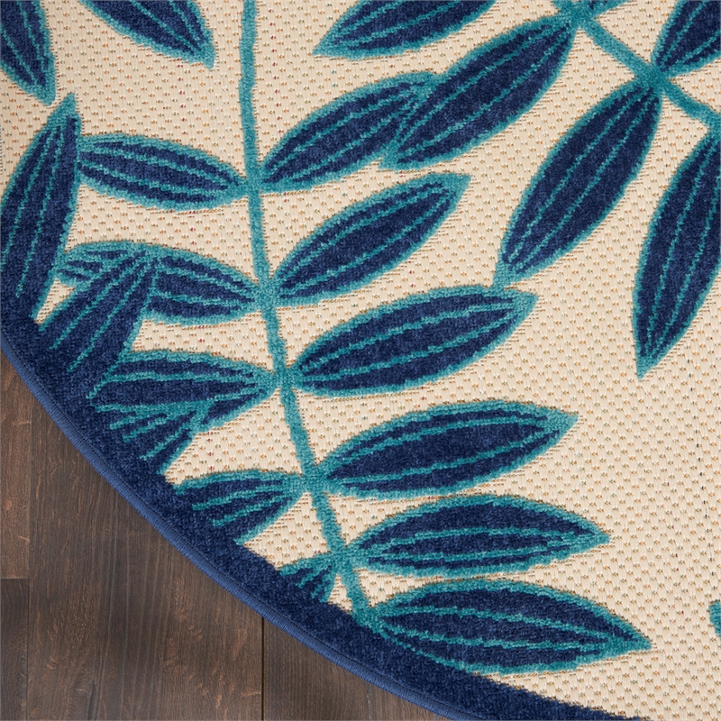 Pemberly Row Contemporary 4' Round Navy Indoor/Outdoor Plush Rug