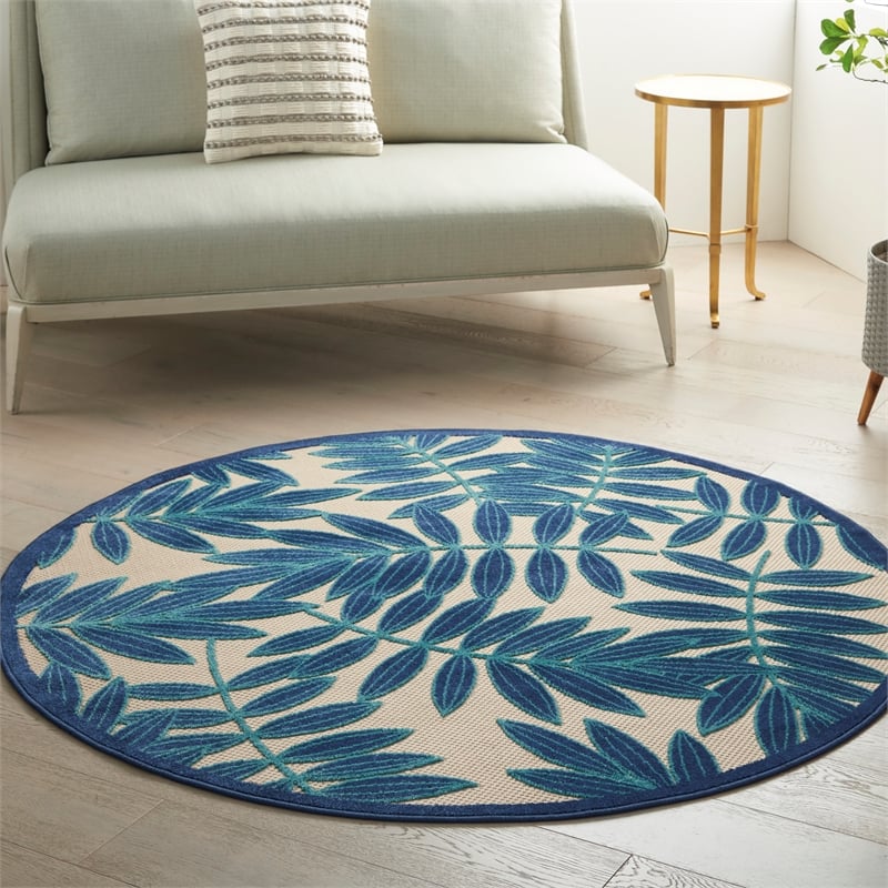 Pemberly Row Contemporary 4' Round Navy Indoor/Outdoor Plush Rug