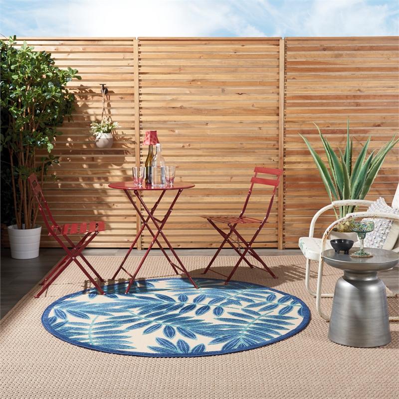 Pemberly Row Contemporary 4' Round Navy Indoor/Outdoor Plush Rug