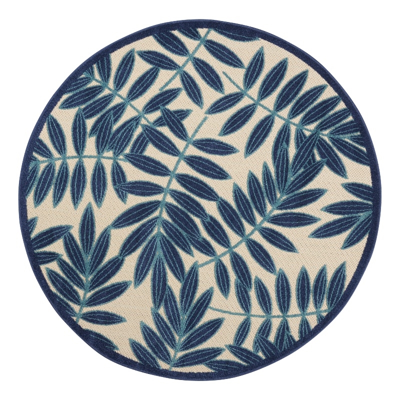 Pemberly Row Contemporary 4' Round Navy Indoor/Outdoor Plush Rug