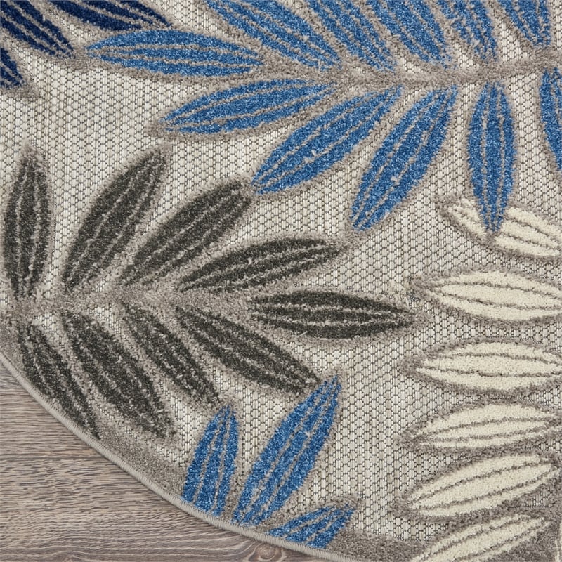 Pemberly Row Contemporary 4' Round Gray/Blue Indoor/Outdoor Rug