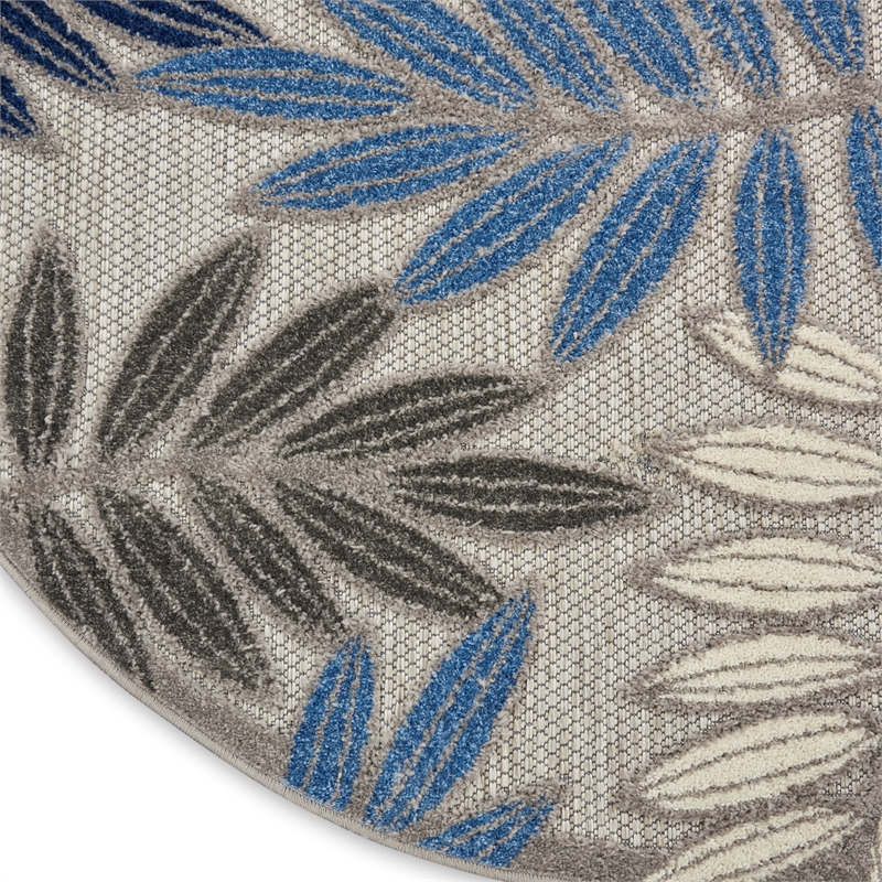 Pemberly Row Contemporary 4' Round Gray/Blue Indoor/Outdoor Rug