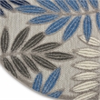 Pemberly Row Contemporary 4' Round Gray/Blue Indoor/Outdoor Rug