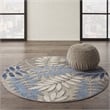 Pemberly Row Contemporary 4' Round Gray/Blue Indoor/Outdoor Rug