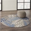 Pemberly Row Contemporary 4' Round Gray/Blue Indoor/Outdoor Rug