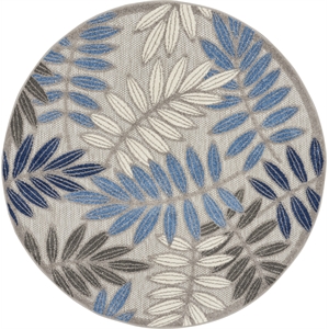 Pemberly Row Contemporary 4' Round Gray/Blue Indoor/Outdoor Rug