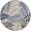 Pemberly Row Contemporary 4' Round Gray/Blue Indoor/Outdoor Rug