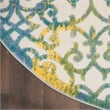 Pemberly Row Contemporary 4' Round Ivory Blue Indoor/Outdoor Rug
