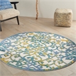Pemberly Row Contemporary 4' Round Ivory Blue Indoor/Outdoor Rug