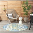 Pemberly Row Contemporary 4' Round Ivory Blue Indoor/Outdoor Rug