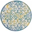 Pemberly Row Contemporary 4' Round Ivory Blue Indoor/Outdoor Rug