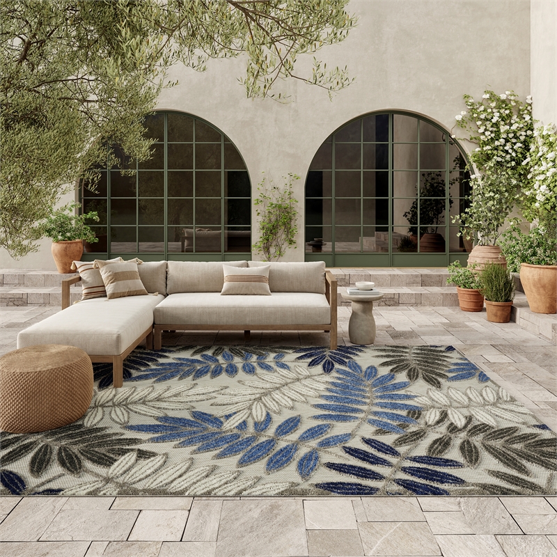 Pemberly Row 6'x9' Gray/Blue Indoor/Outdoor Polypropylene Rug