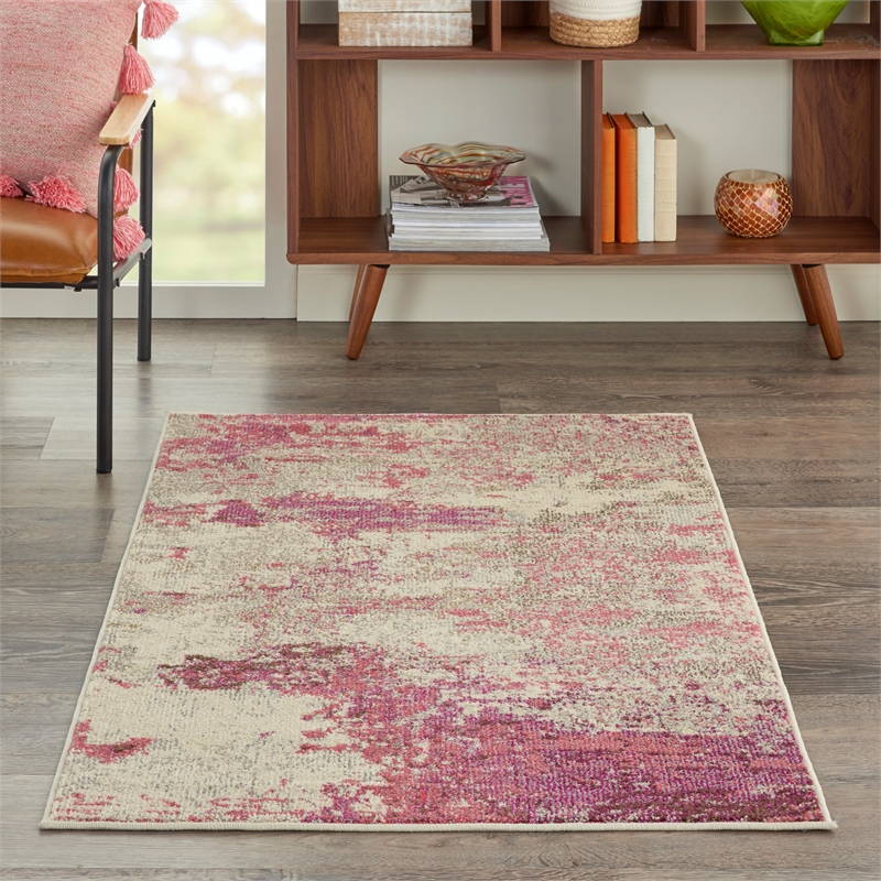 Pemberly Row Modern / Contemporary 3'x5' Ivory/Pink Indoor Rug