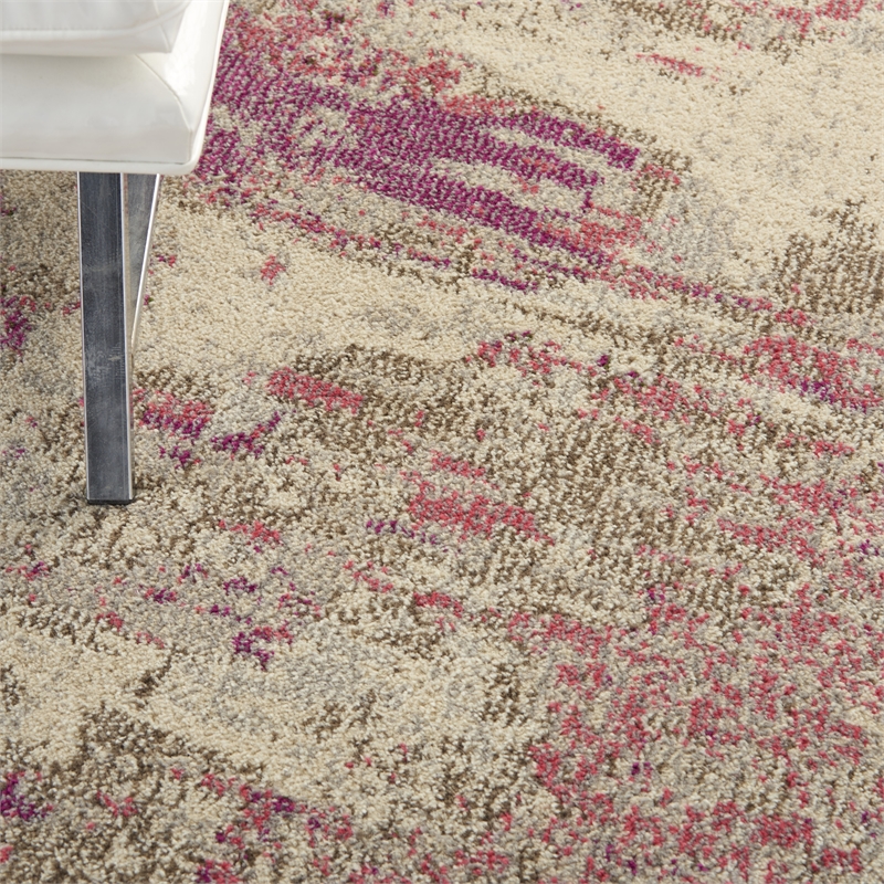 Pemberly Row 4' Round Ivory/Pink Modern Indoor Polypropylene Rug