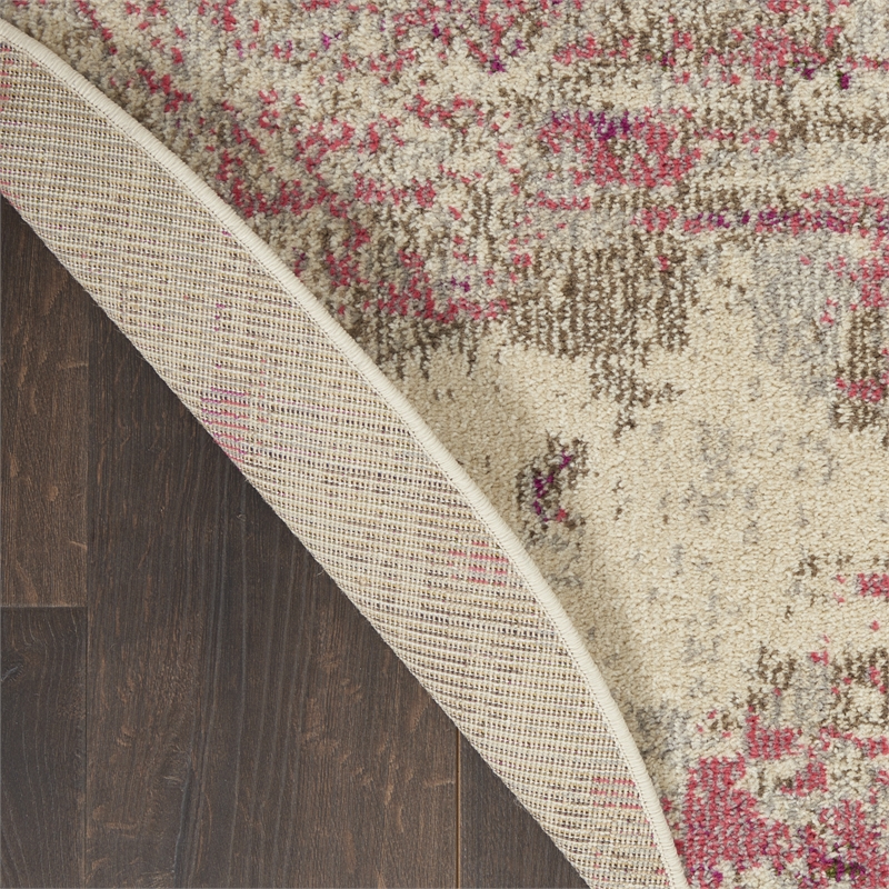 Pemberly Row 4' Round Ivory/Pink Modern Indoor Polypropylene Rug