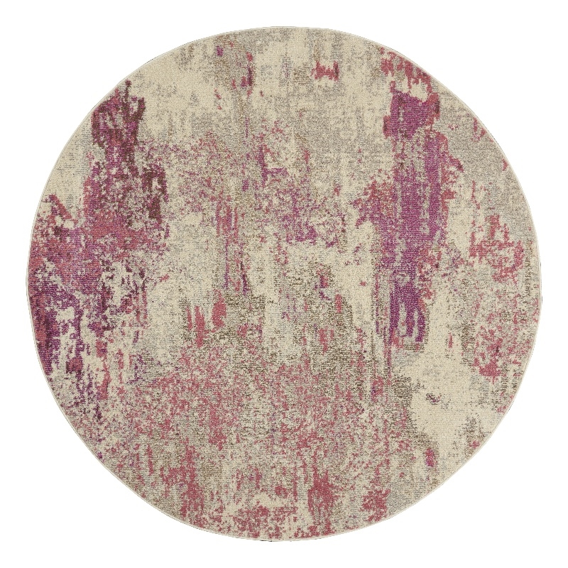 Pemberly Row 4' Round Ivory/Pink Modern Indoor Polypropylene Rug
