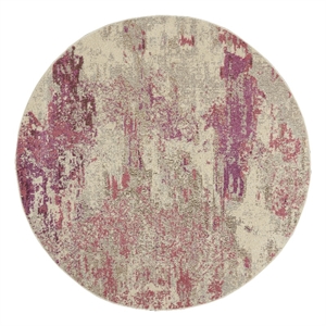 Pemberly Row 4' Round Ivory/Pink Modern Indoor Polypropylene Rug