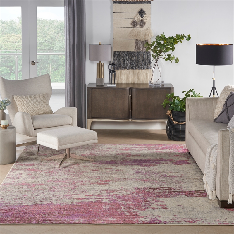 Pemberly Row 9'x12' Ivory/Pink Modern Indoor Polypropylene Rug