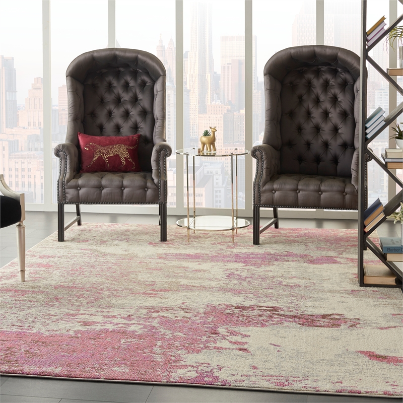 Pemberly Row 9'x12' Ivory/Pink Modern Indoor Polypropylene Rug