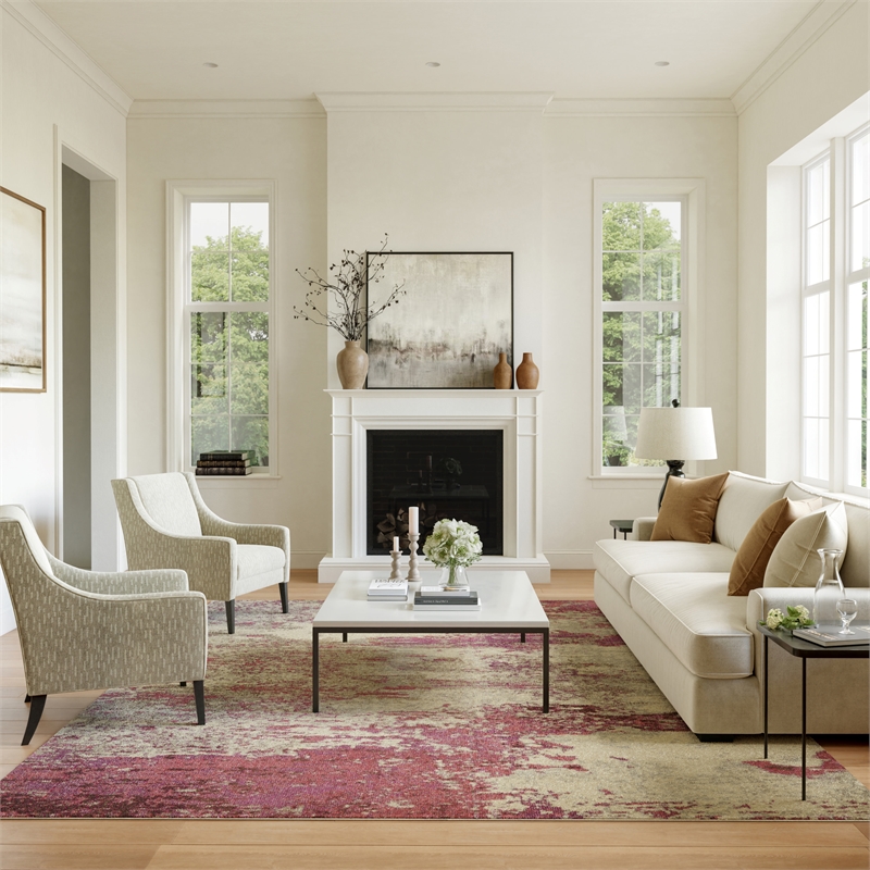 Pemberly Row 9'x12' Ivory/Pink Modern Indoor Polypropylene Rug