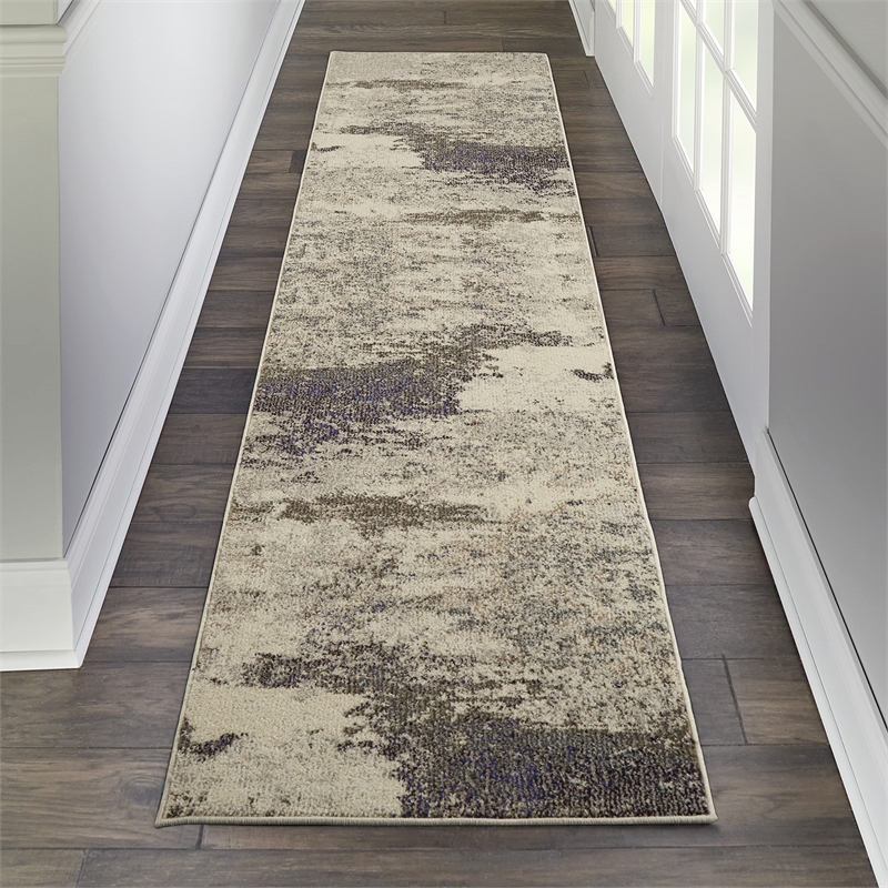 Pemberly Row Modern / Contemporary 2'x6' Ivory/Gray Indoor Rug