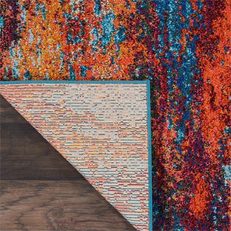 Pemberly Row 2'x4' Blue and Red Fabric Modern Area Rug (2'x4')