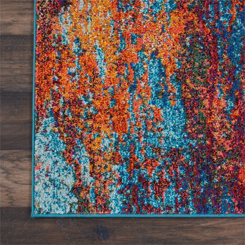Pemberly Row 2'x4' Blue and Red Fabric Modern Area Rug (2'x4')