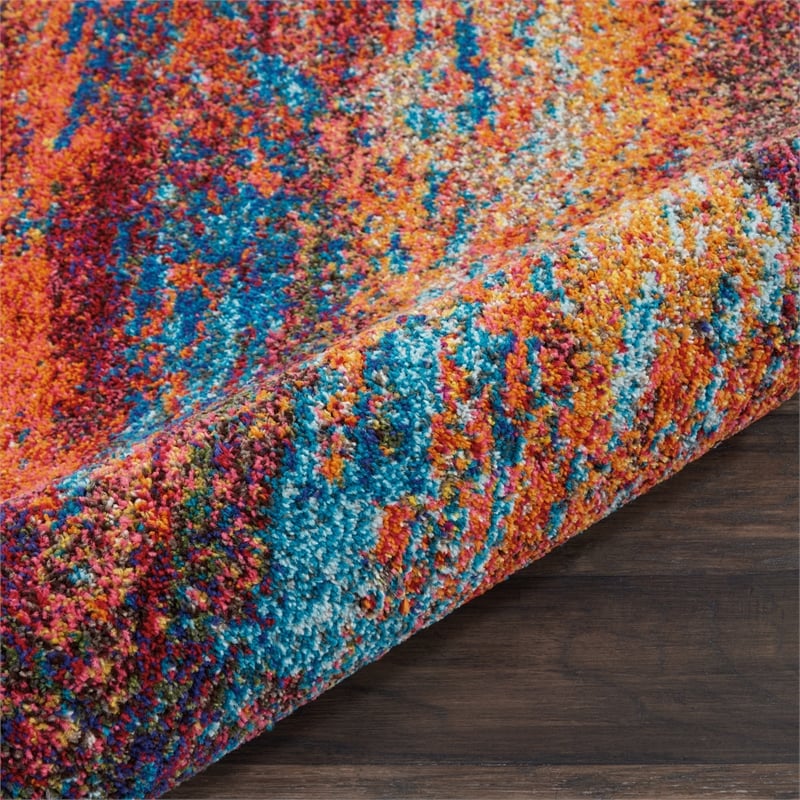 Pemberly Row 2'x4' Blue and Red Fabric Modern Area Rug (2'x4')