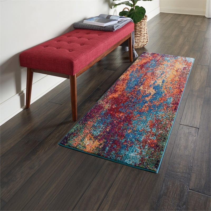 Pemberly Row 2'x4' Blue and Red Fabric Modern Area Rug (2'x4')