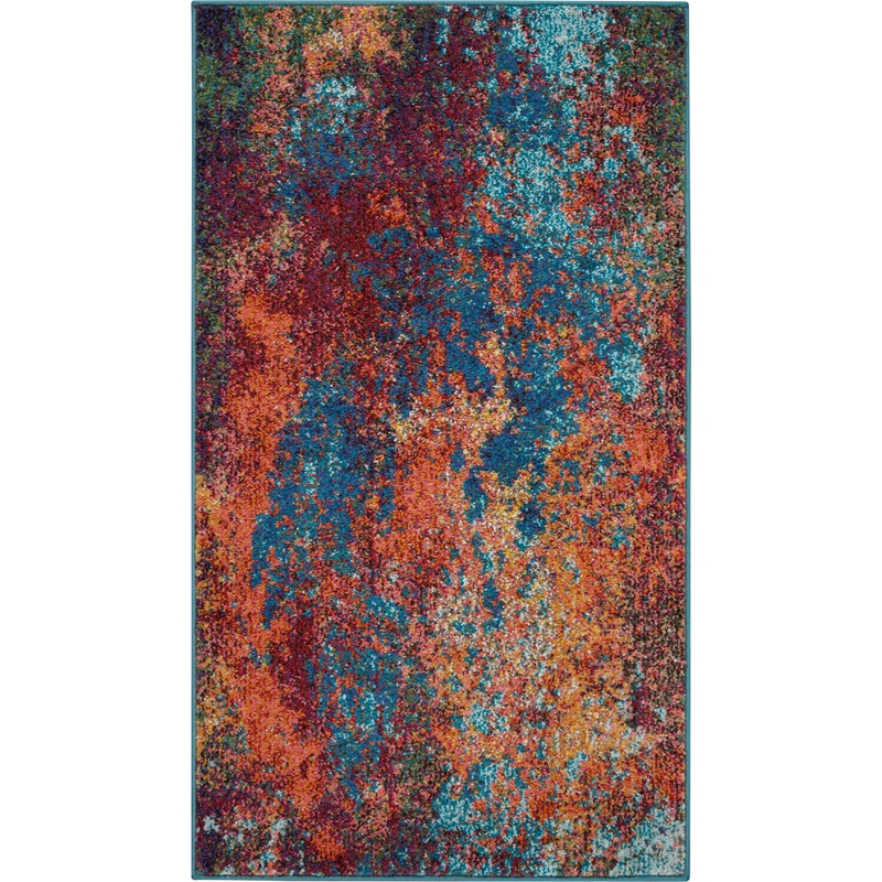 Pemberly Row 2'x4' Blue and Red Fabric Modern Area Rug (2'x4')