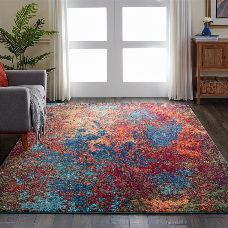 Pemberly Row 7'x10' Blue and Red Fabric Modern Area Rug (7'x10')