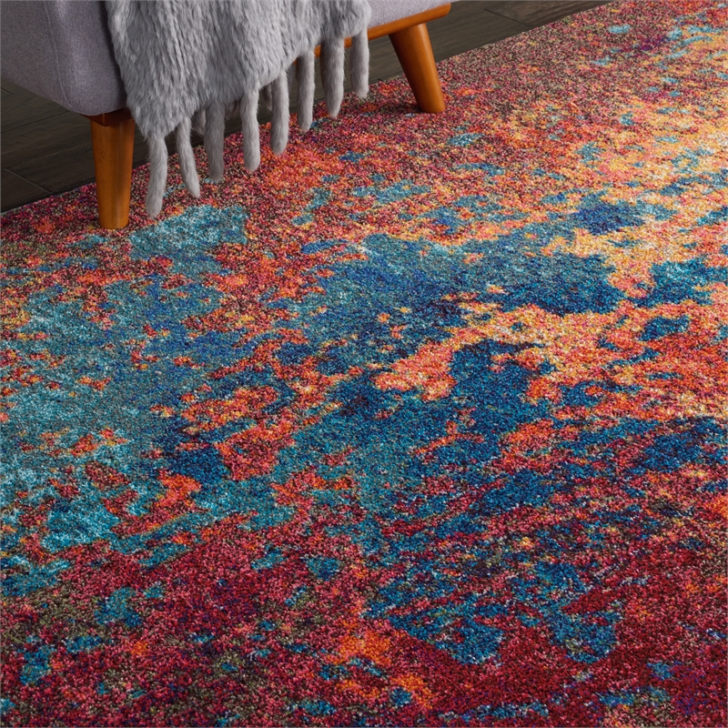 Pemberly Row 7'x10' Blue and Red Fabric Modern Area Rug (7'x10')
