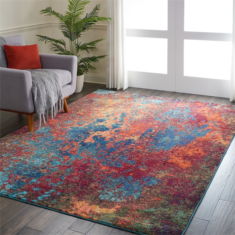 Pemberly Row 7'x10' Blue and Red Fabric Modern Area Rug (7'x10')