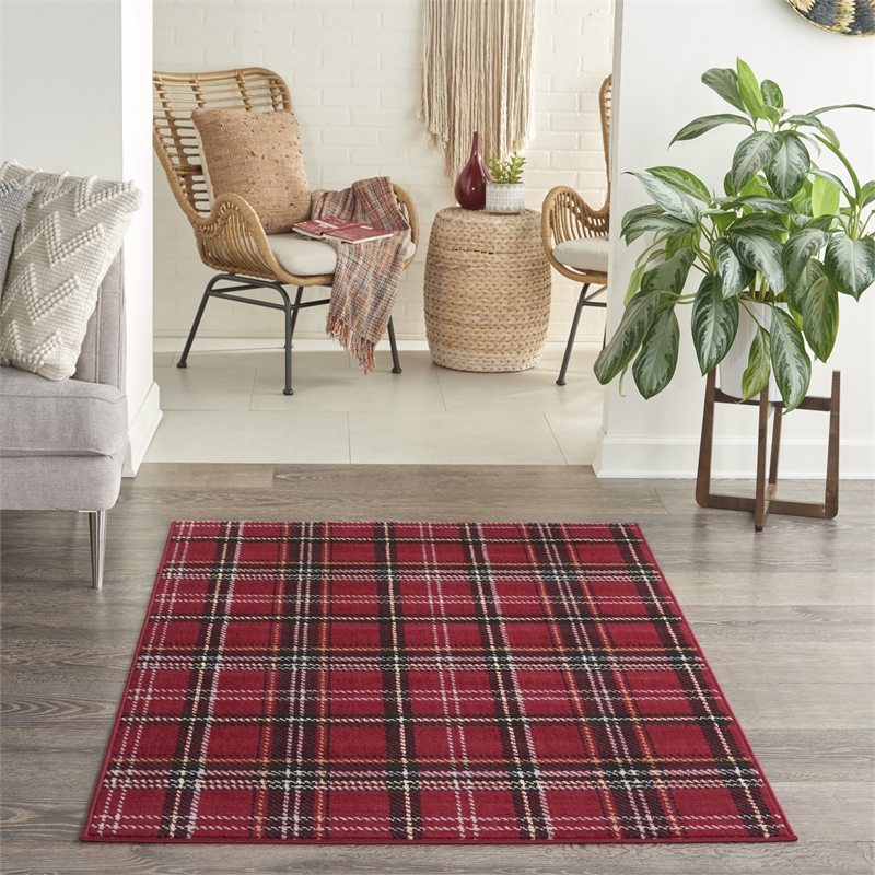 Pemberly Row Contemporary 2'x4' Red Rustic Indoor Polypropylene Rug