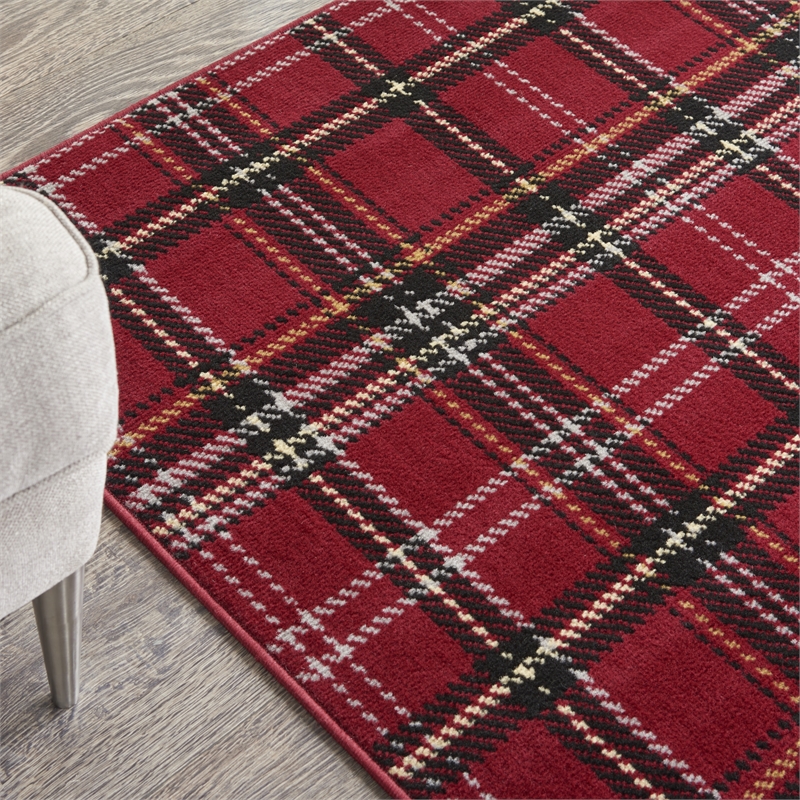 Pemberly Row Contemporary 2'x4' Red Rustic Indoor Polypropylene Rug