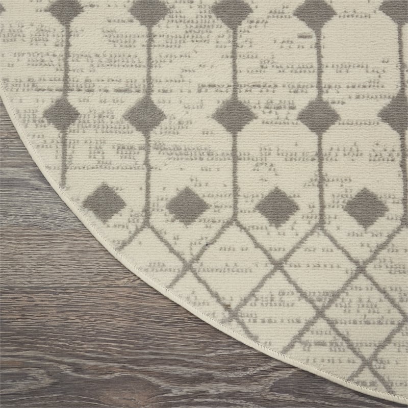 Pemberly Row 8' Round Ivory/Gray Bohemian Indoor Polypropylene Rug