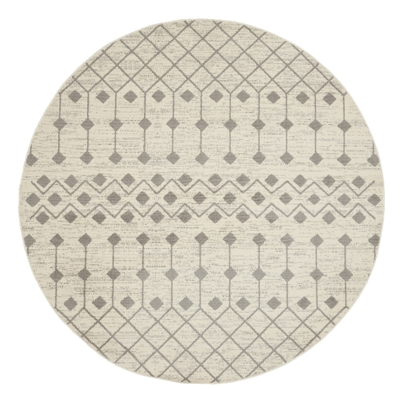 Pemberly Row 8' Round Ivory/Gray Bohemian Indoor Polypropylene Rug