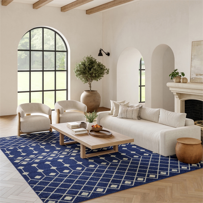 Pemberly Row Transitional 6'x9' Navy Bohemian Indoor Polypropylene Rug