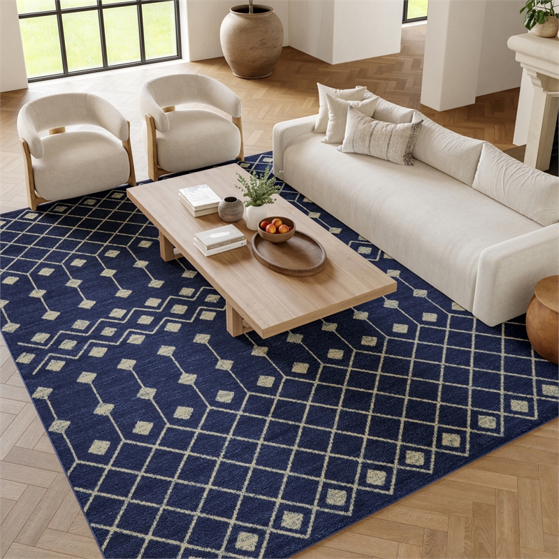 Pemberly Row Transitional 6'x9' Navy Bohemian Indoor Polypropylene Rug